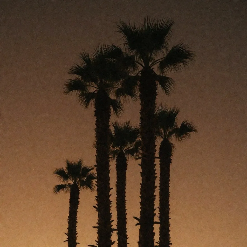 Palm silhouettes against a dusk sky over the Nile