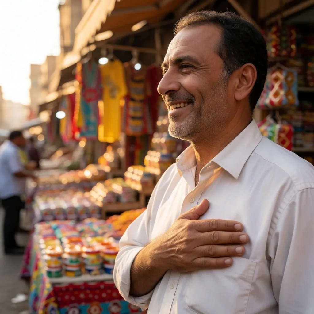 People greeting each other in a market setting