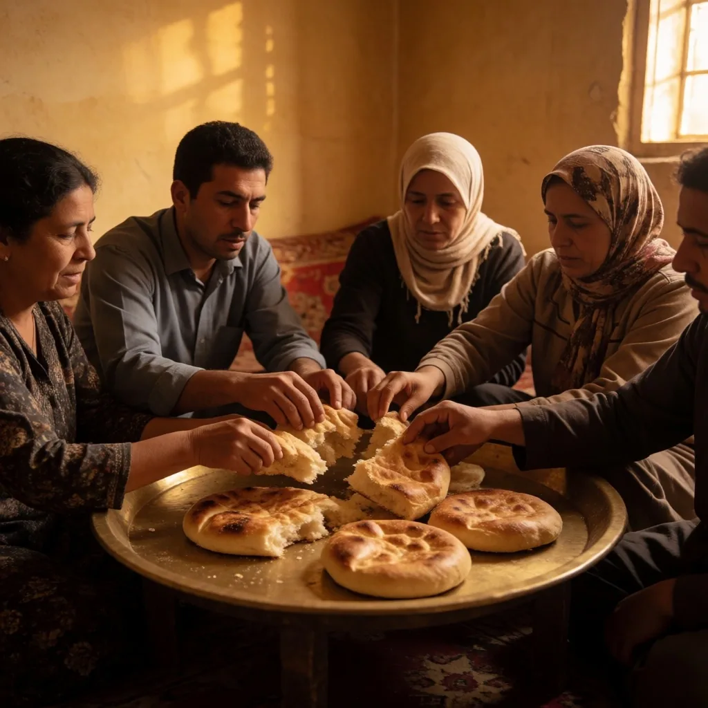 Traditional Egyptian family sharing a meal