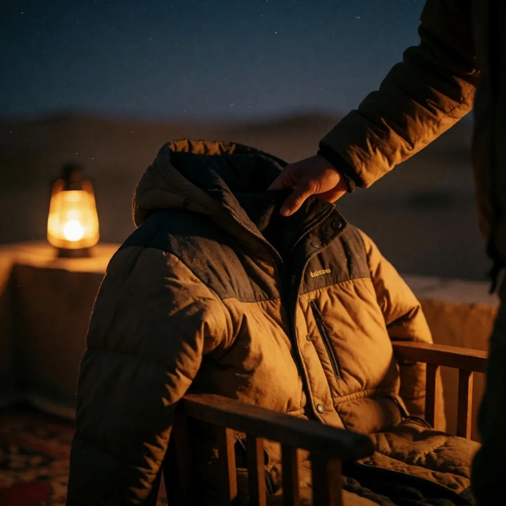 Desert night scene with warm layers on a rock