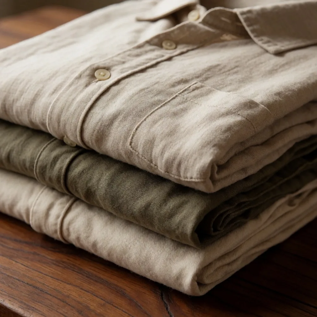 Folded linen and cotton travel clothing