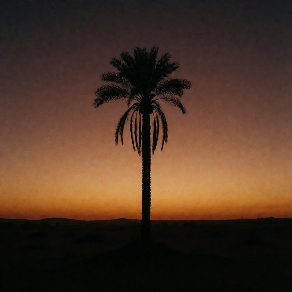 Palm tree silhouette at dusk over the Nile