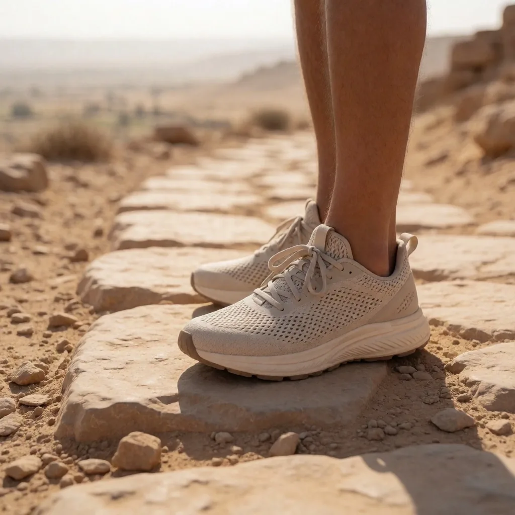 Walking shoes and sandals on sand