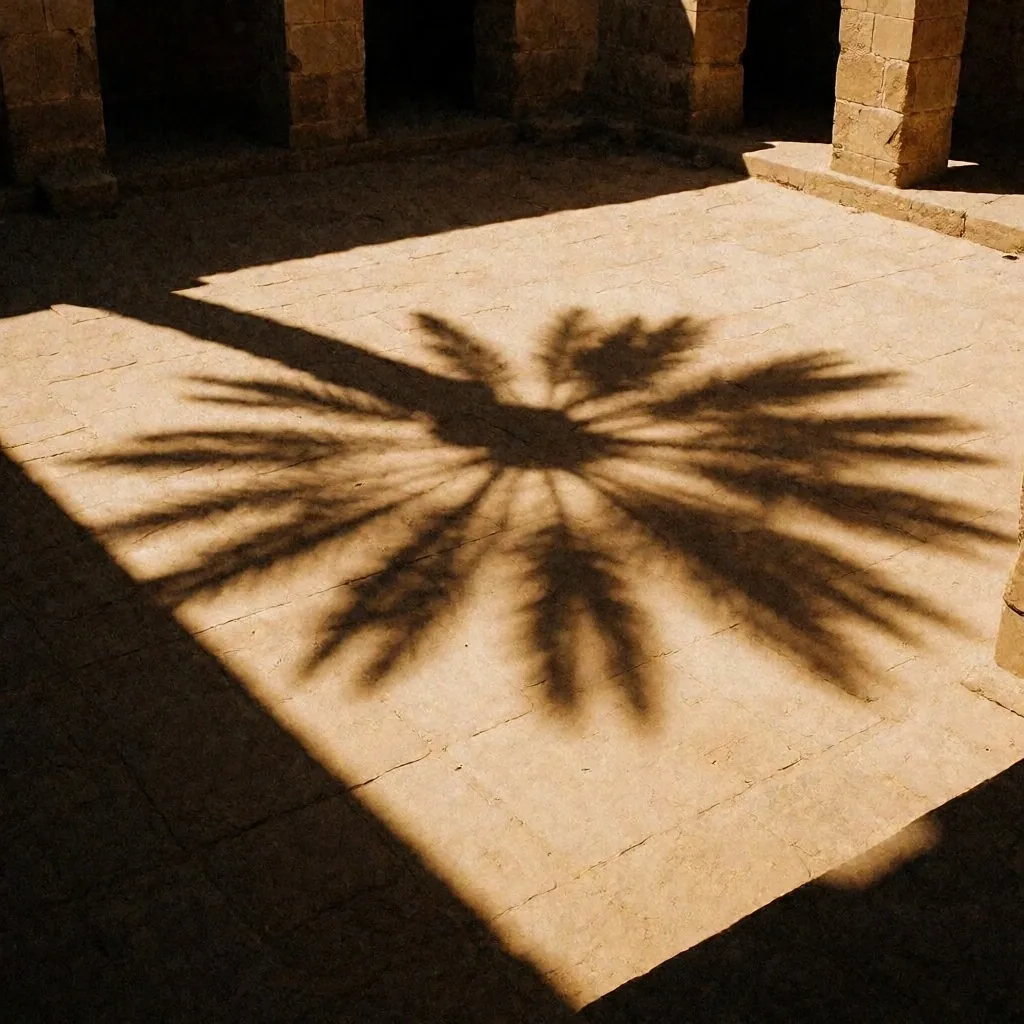 Palm tree shadows on stone ground