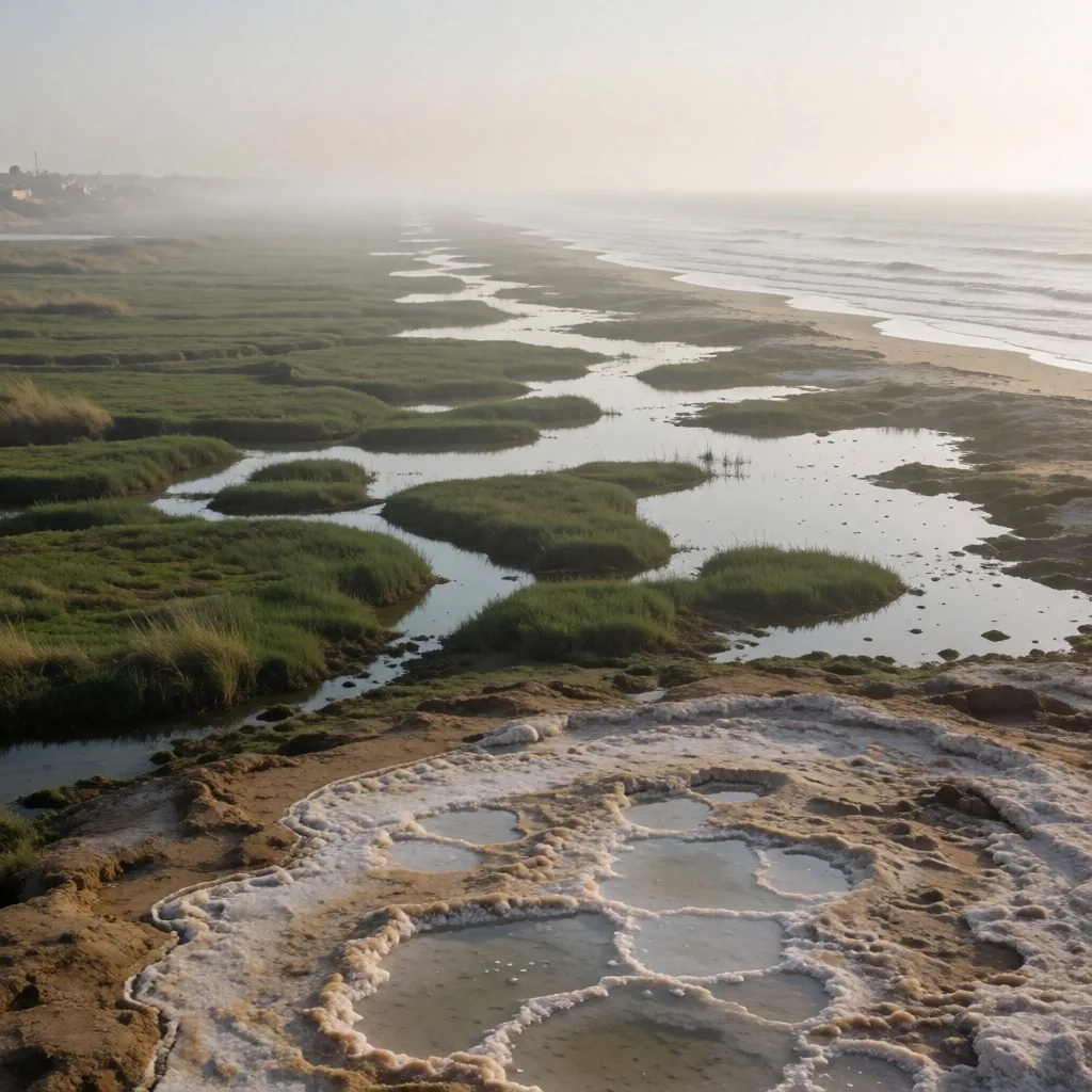 Mediterranean coastal landscape with salt lakes